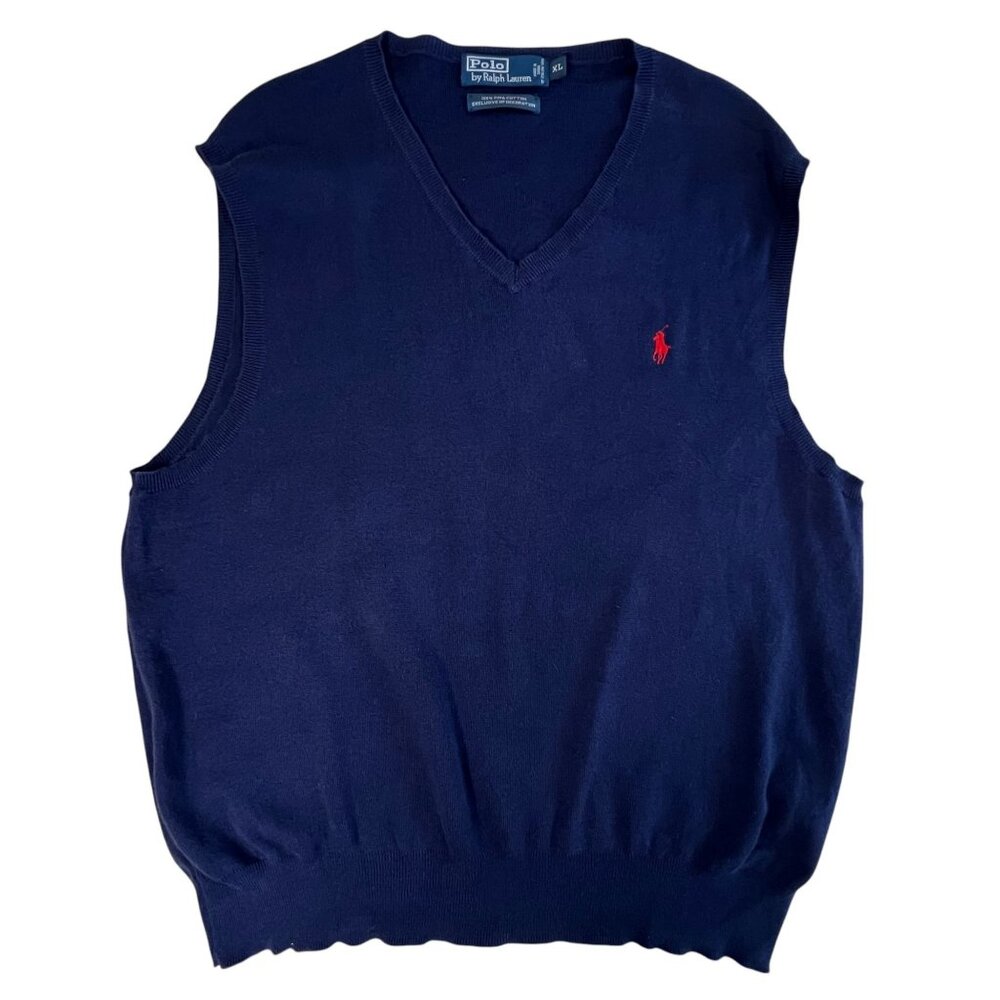 Polo Ralph Lauren Pima Cotton Italian Yarn Sweater Vest Size XL Blue Pony Preppy